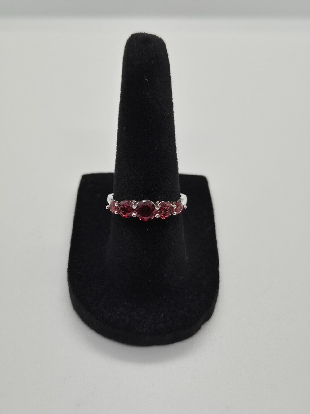 Sterling Silver 925 Garnet Ring 5-Stone Red
